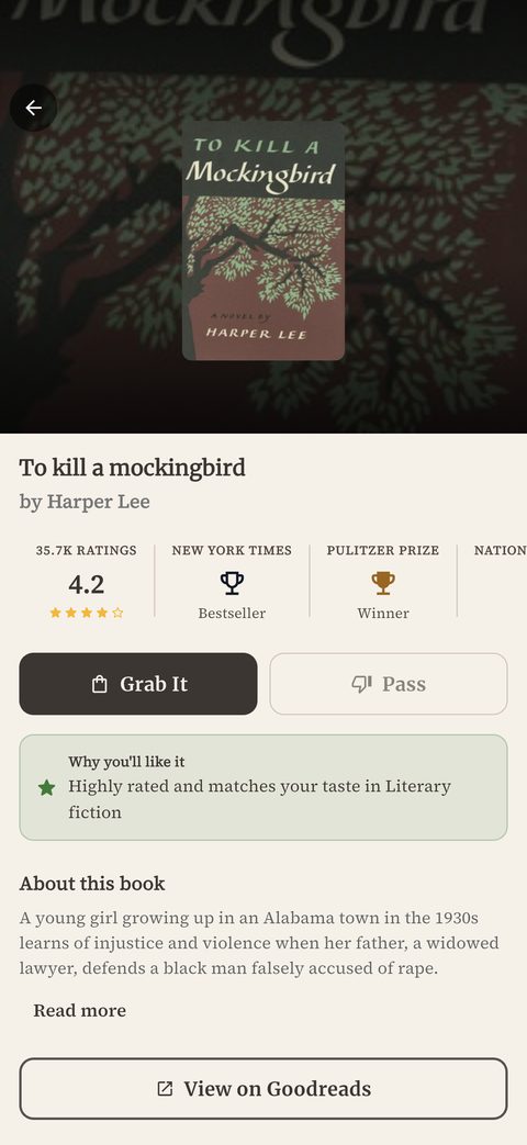 Book detail: To Kill a Mockingbird, Worth Grabbing, NYT Bestseller, Pulitzer Prize winner